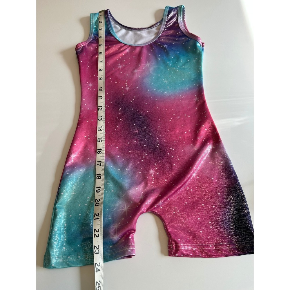 Set of Gymnastics Unitards Shimmering Galaxy Ombre & Rainbow Leopard Med - Picture 2 of 5